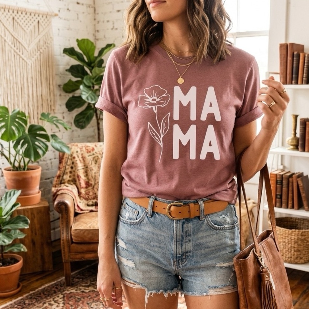 Simply Sage Market Mauve Pink "MAMA" Poppy Graphic Tee